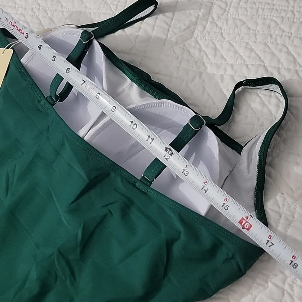 Emerald Green Rouche Tummy Control Retro Push-up One-Piece Swimsuit Plus XXL - Picture 8 of 13